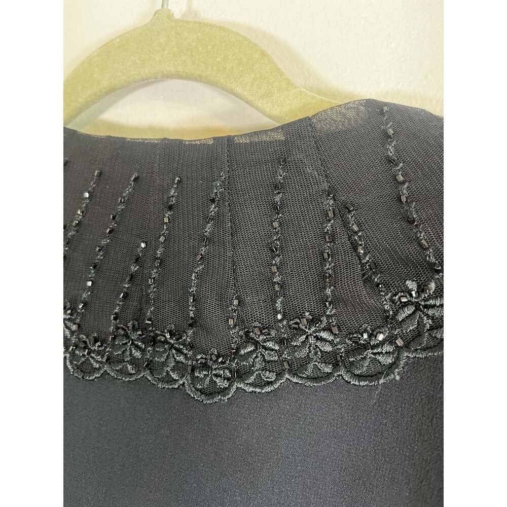 Vintage Silk Beaded Sheer Wrap Top Black 14 Cocktail Embroidery Wedding Formal - Picture 7 of 8